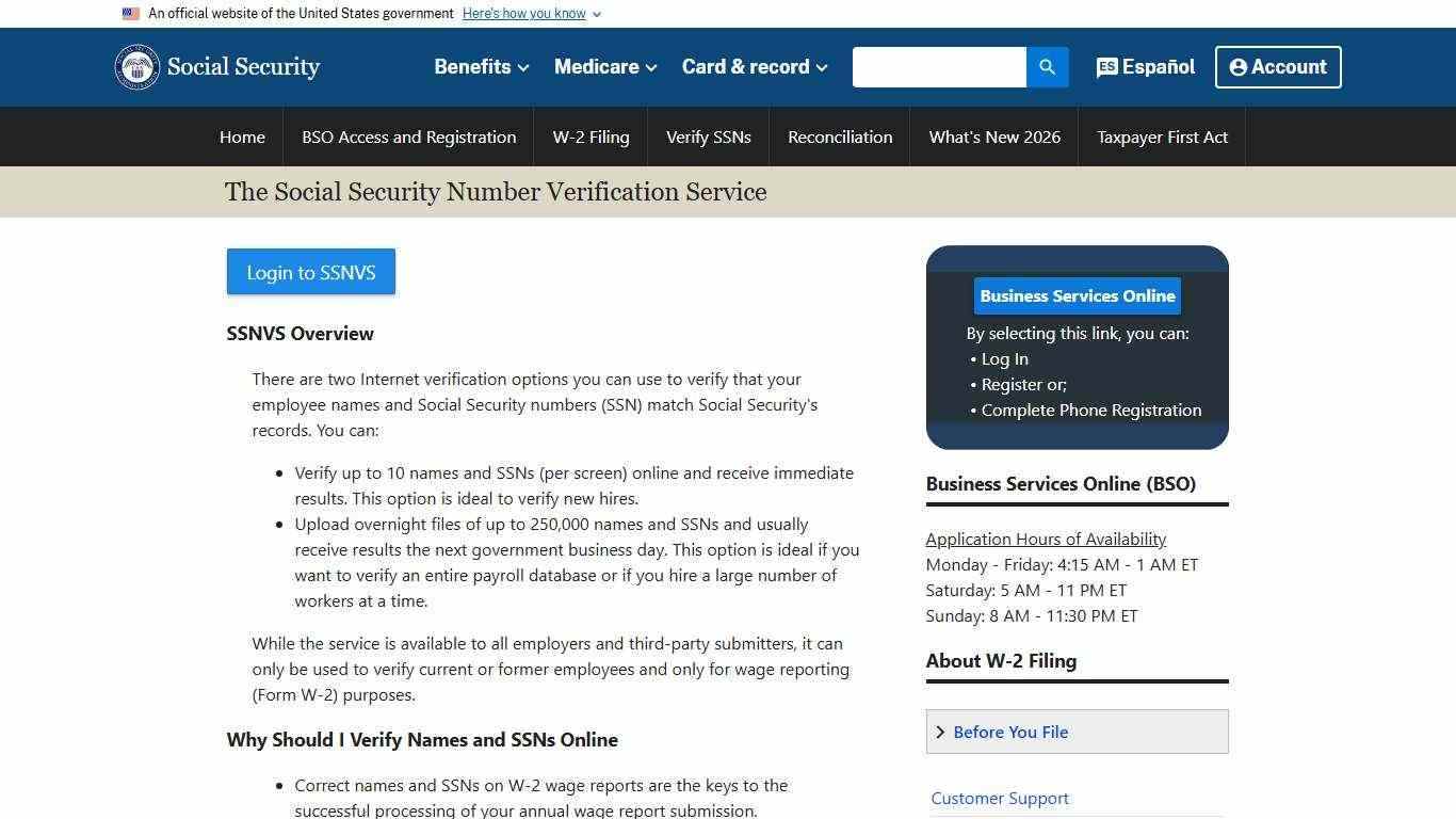 The Social Security Number Verification Service
